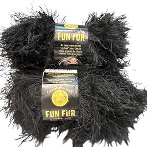 Lion Brand Yarn Black Shaggy Eyelash Fun Fur Lot Of 2 Skeins NEW Bulky Crafts